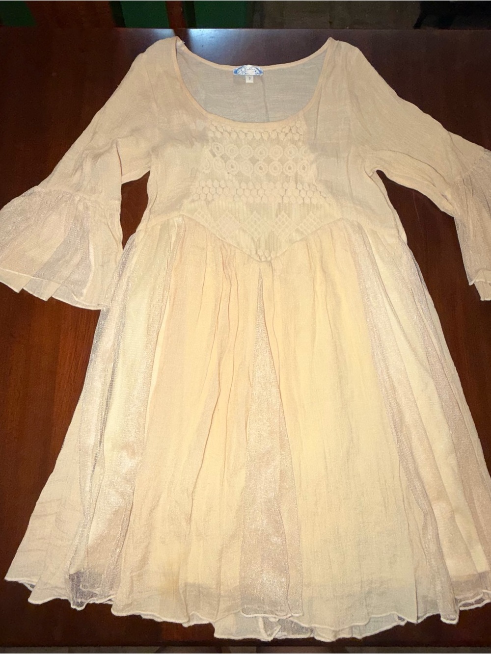 J Gee Ivory Crochet Lace Bell Sleeve Boho Dress Size S